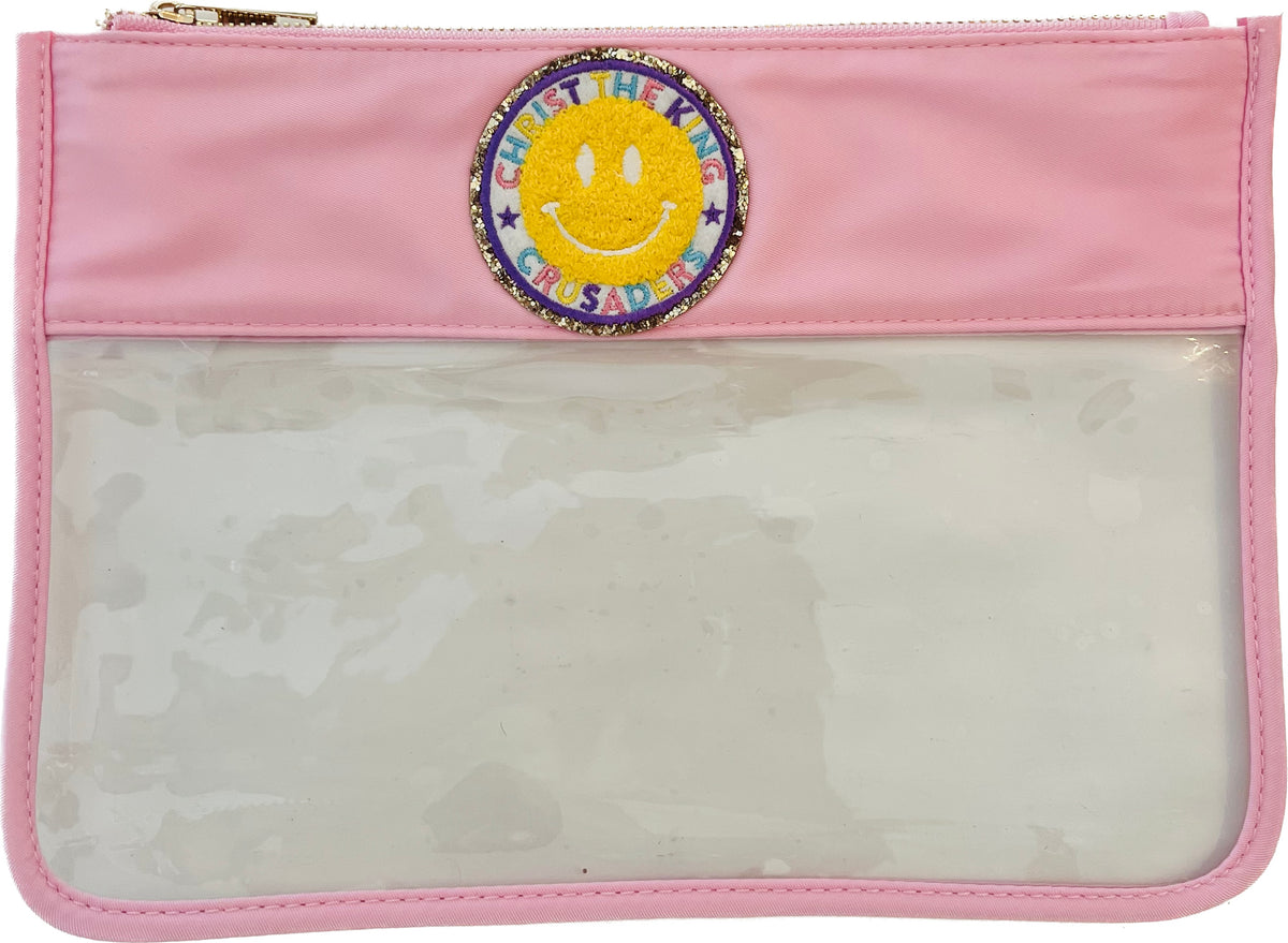 Clear Zippered Pouch with Christ the King Smiley Face Chenille Patch (