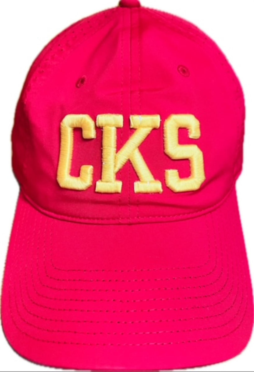 Adult Red Golf-Style Hat with Yellow 