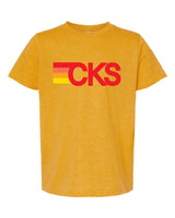 Adult & Youth Vintage Gold Short Sleeve Cotton T-Shirt: "CKS" with Stripes