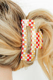 Red and Gold Checkered Hair Clip