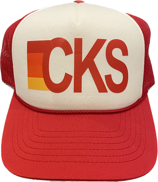 Adult & Youth Red Foam Trucker Hat: "CKS" with Stripes