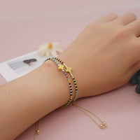 BOHEMIAN RAINBOW RICE BEADED CROSS Bracelet Pink/ Natural
