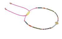 BOHEMIAN RAINBOW RICE BEADED CROSS Bracelet Pink/ Natural