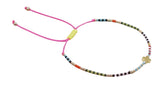 BOHEMIAN RAINBOW RICE BEADED CROSS Bracelet Pink/ Natural