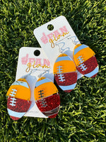 Yellow/Red Glitter Football Dangle Earrings