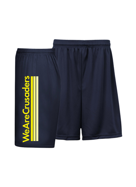 Youth Navy Performance Fabric Shorts with "We Are Crusaders" Print