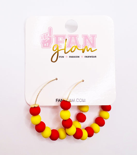 Red and Yellow Beaded Hoop Earrings