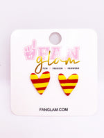 Red & Gold Clay Striped Heart Stud Earrings