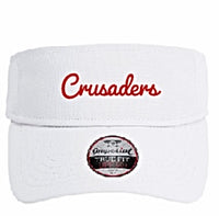 Adult Imperial White Visor with Red "Crusaders" Cursive Embroidery