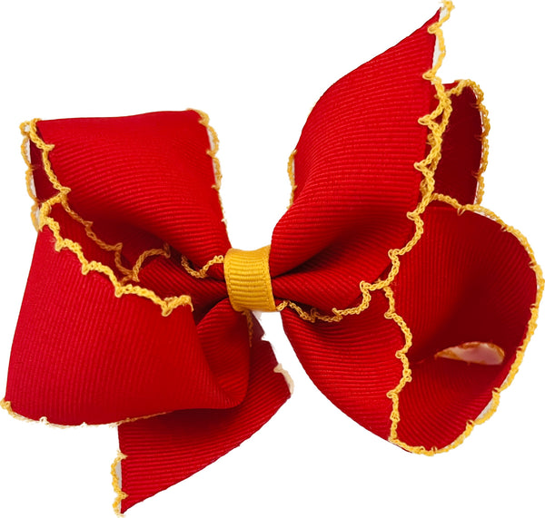 Medium Red Bow with Gold Moonstitch Trim by Wee Ones