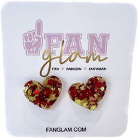 Red & Gold Glitter Glam Heart 0.5" Stud Earrings