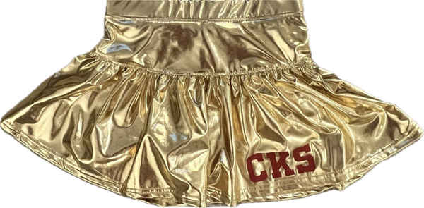 Girls Gold Lame Tennis Skirt/Skort with Red "CKS" Block Print