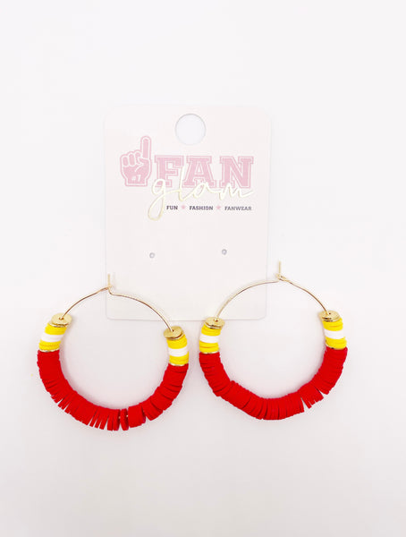 Red and Yellow Heshi Bead Hoop Earrings (Multiple Patterns Available)