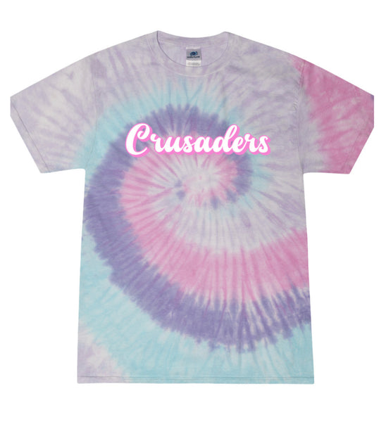 Girls Tie Dye Short Sleeve "Crusaders" Script T Shirt