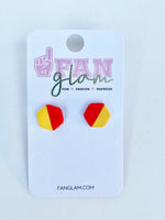 Red and Yellow Split Clay Hex Stud Earrings
