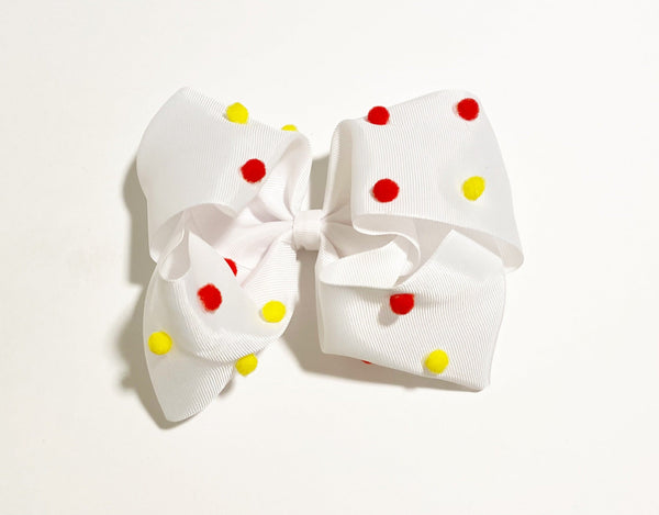 6 White Bow with Mini Yellow and Red Pom Poms – CKS Spirit Store