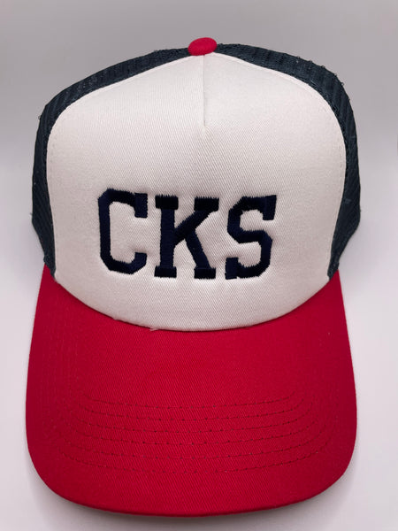 Adult Imperial “CKS” North Country Trucker Hat - Red & White with Dark Navy Mesh Back