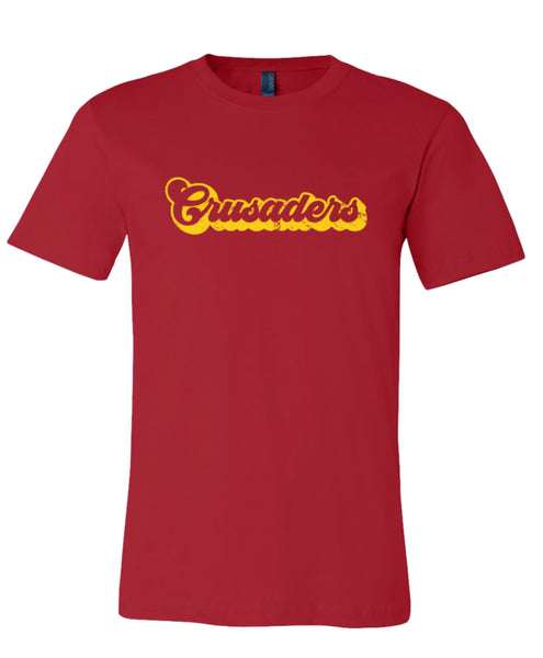 Adult and Youth Vintage Red Short Sleeve "Crusaders" Script T Shirt