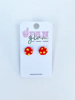 Red and Yellow Dot Clay Hex Stud Earrings