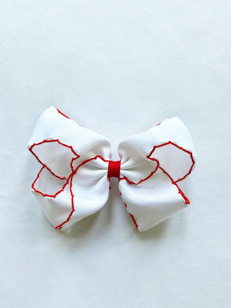 6" White Bow with Red Trim