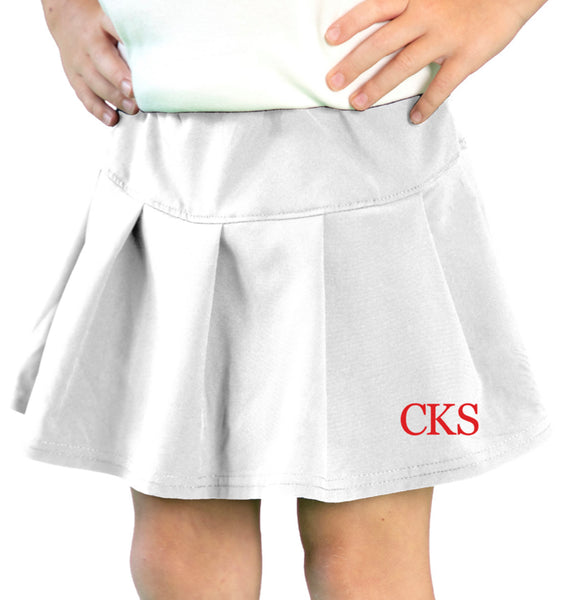 Girls White Tennis Skirt/Skort with Red "CKS" Block Print