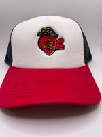Adult Imperial “Crusader Logo” North Country Trucker Hat - Red & White with Dark Navy Mesh Back