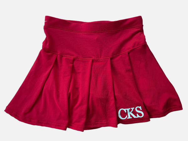 Girls Red Tennis Skirt/Skort with White "CKS" Block Print